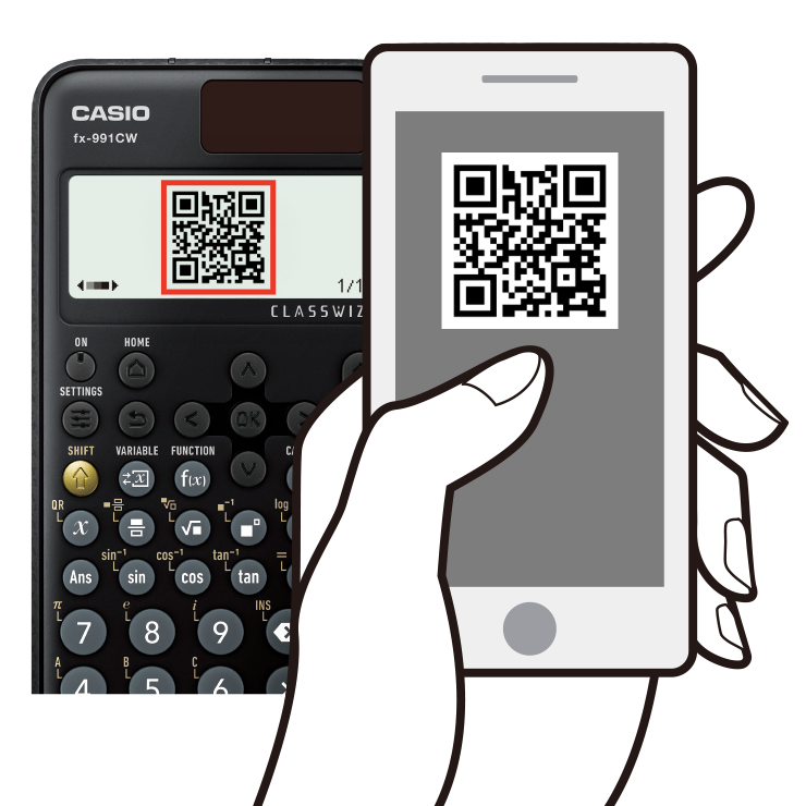 Checking product authenticity by scanning the QR code displayed on the calculator with a smartphone